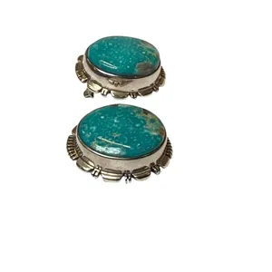 Vintage Navajo JF Sterling Silver Turquoise Clipon earrings Native‎ American thumbnail 4