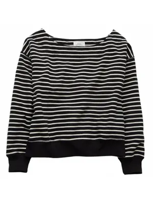AE Off The Shoulder Sweatshirt American Eagle Black White Striped NWT Size Small thumbnail 4
