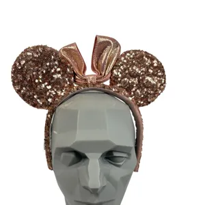 Disney Parks Minnie Mouse Rose Gold Sequined Ear Headband with Bow Accessory thumbnail 1