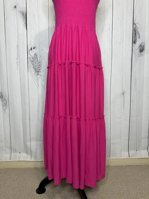Zenana Sundress Womens Sz Large Pink Knit Smocked Tiered Boho Soft Stretch thumbnail 3