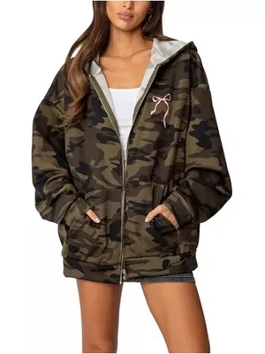 NWT Edikted Camo Bow Detail Oversize Zip Hoodie size medium thumbnail 5