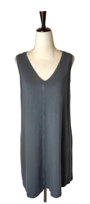 Flax Gray Jersey Knit V Neck Sleeveless Mini Tunic Dress‎ Size M thumbnail 1