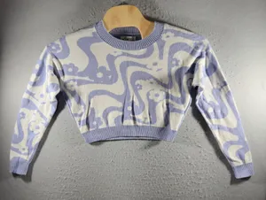 3227 | Hollister Psychedelic Floral Swirl Cropped Sweater Lavender Women S thumbnail 1