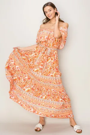HYFVE Floral Off-Shoulder Tie Front Maxi Dress- small to medium- NWT thumbnail 1