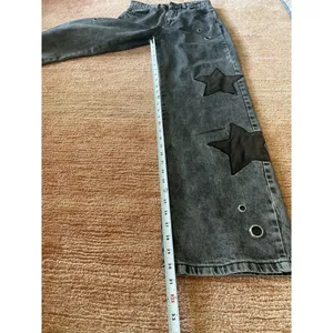 Daisy Street Star Patch Wide Leg Jeans Black Wash Grommet Detail Size US 3 thumbnail 5