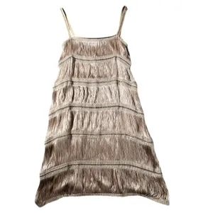 Zara Fringe Mini Dress Women Small Champagne Gold Flapper Chain Detail NWT thumbnail 11
