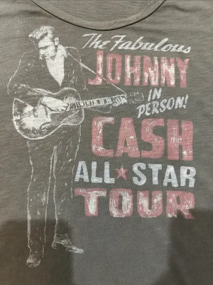 Lucky Brand Gray Graphic Johnny Cash Tour Tee- Size Large thumbnail 2