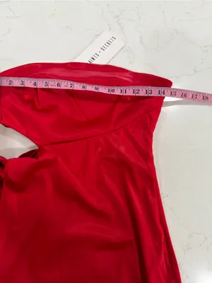 Saints +Secrets Strapless Red Satin Mini Dress with Side Tie Cutout thumbnail 10