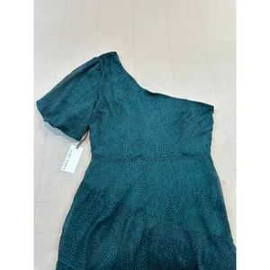 NWT Floret Studios | One Shoulder‎ Tiered High-Low Dress Green | Women's Size M thumbnail 4