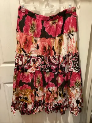new directions Floral Tiered Maxi Skirt - Pink, Black, Cream thumbnail 1