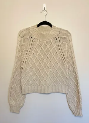 American Eagle Cable Knit Long Sleeve Cropped Sweater, Tan/Beige, Size S, EUC thumbnail 7
