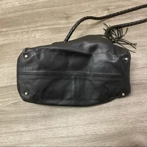 Furla Black Pebbled Leather Drawstring Hobo Shoulder Bag Tassel thumbnail 3