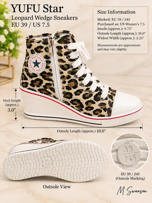 NEW YUFU Star Leopard High-Top Hidden Wedge Sneakers EU 39 / US 7.5 NIB thumbnail 3