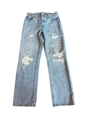 Levi's 501 Light Wash Jeans Straight Leg Distressed Classic Size 28 x 32 Women's thumbnail 1
