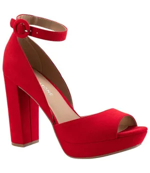 NWT Sun + Stone Block-Heel Open Toe Micro Suede Platform Sandals New Red 10M thumbnail 1