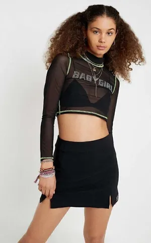Urban‎ Outfitters UO Black Stretch Notch Hem Mini Skirt S thumbnail 1