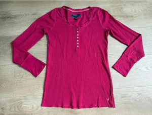 EUC Womens American Eagle y2k vintage henley thermal pink stretch size M thumbnail 1