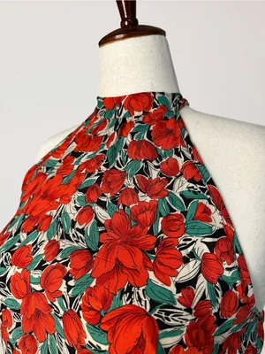 Red Floral Halter Midi Dress Size XXL thumbnail 2
