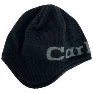 Carhartt Ear Flap Beanie Hat Logo Spell Out Fleece 100% Acrylic Navy Blue OS thumbnail 1