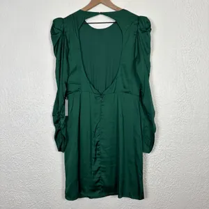 ASTR The Label Green Ruched Satin Long Sleeve Mini Dress Size XL NWT thumbnail 4