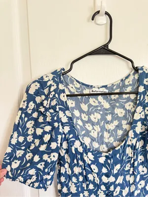 Reformation Beechwood Blue Floral Midi Dress thumbnail 3