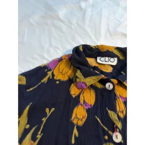Clio 90s Shirt Tropical Floral‎ Black Rayon Crinkle Button Down Short Sleeve thumbnail 5