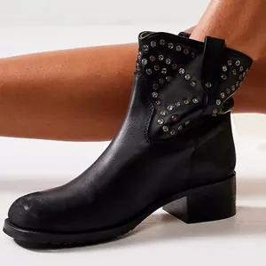 NEW in Box Free People Leather Harmony Studded Boots Black Size 9 thumbnail 2