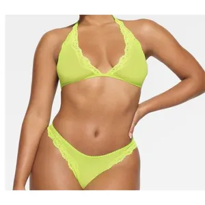 Skims Summer Mesh Lace Plunge Halter Bralette Green Highlighter Size XS thumbnail 9