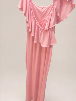 Women’s Pink Off-Shoulder Ruffle Stretch Maternity Mermaid Maxi Gown thumbnail 2
