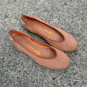Rothy’s Retired Orange Merino Wool Camel Herringbone Square Toe Flats thumbnail 2