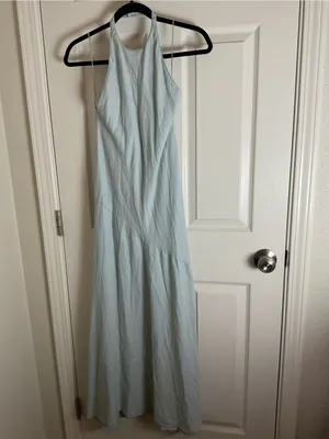 NWT Zara Light Blue Halter Open Back woman’s midi Dress Small thumbnail 2