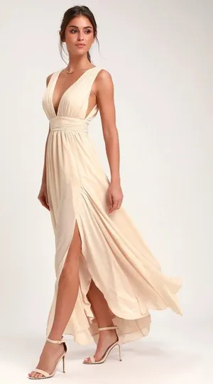 NWT Lulu's Womens Size Small Cream Heavenly Hues Sleeveless Maxi Dress NEW thumbnail 1