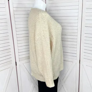 American Eagle Deep V‎ Neck Waffle Knit Oversized Chunky Sweater Tan XL thumbnail 3