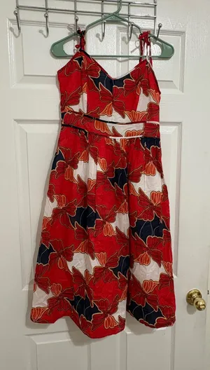 Ann Taylor Factory Women’s Floral Sleeveless Dress – Red, Navy & White – Size 0 thumbnail 1