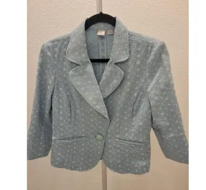 Caslon Blazer Light Blue and White Size M Floral Pattern Single Button Closure thumbnail 1