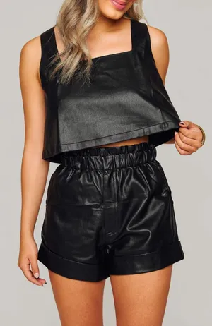 NWT BuddyLove MANNING VEGAN LEATHER CROPPED TANK TOP - BLACK Size XS thumbnail 1