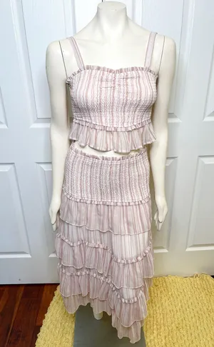 Red Dress Boutique Lavender Stripe Two Piece Smocked Set w/ Tiered Ruffle Skirt thumbnail 2