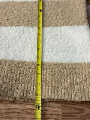 Aerie Cozy V-Neck Striped Sweater in Cream & Tan Size XS thumbnail 4
