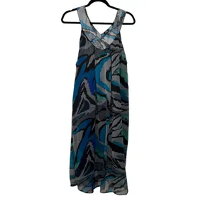 PSD Plus Size‎ Blue Abstract Print Maxi Dress Sleeveless V Neck Casual thumbnail 2