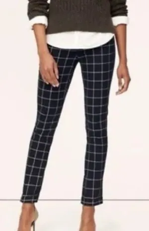 Ann Taylor LOFT Navy White Windowpane Plaid “Modern Ankle Skinny” Jeans Sz 25/0 thumbnail 1