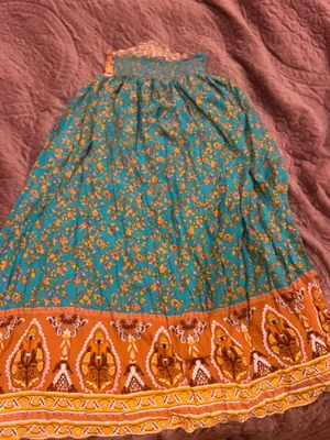 Boho Teal and Orange Floral Maxi Skirt thumbnail 2