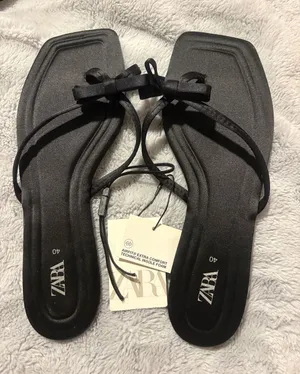 NWT ZARA Black Bow Strap Square Toe Flat Sandals Size 40 (9) thumbnail 1