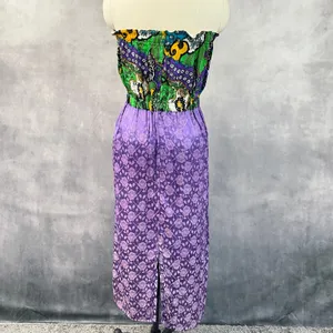 Vintage Handmade‎ Strapless Midi Dress Size M Paisley Floral Purple Boho Indie thumbnail 2
