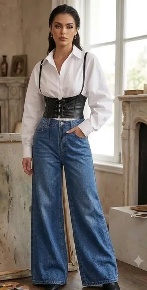 Black Lace Up Corset Style‎ Faux Leather Belt Waist Cincher One Size thumbnail 1
