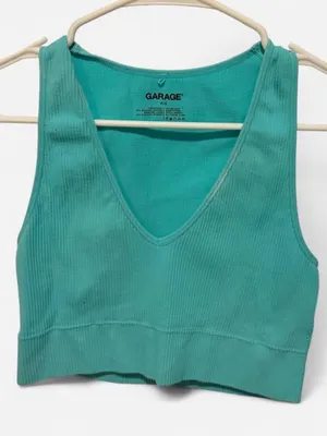 Garage teal blue ribbed nylon & spandex crop top in a S #activewear #ribbed thumbnail 1