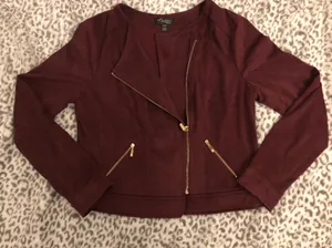 Thalia Sodi Faux Suede Moto-Jacket In Napa Wine Medium thumbnail 3