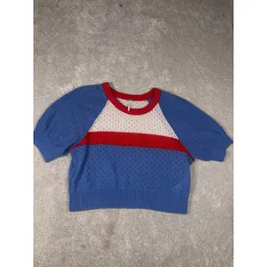 free people jade cashmere sweater Large Red Blue White thumbnail 5