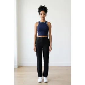 Bozzolo Womens Navy Blue Ribbed Crop Tank‎ Top White Contrast Trim, Size S, NWOT thumbnail 5