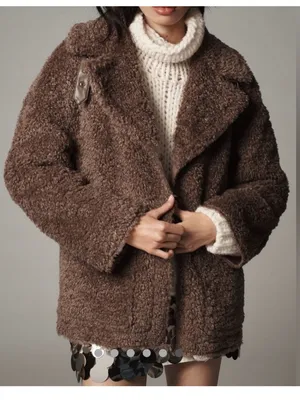 REVERSIBLE PILCRO Brown Sherpa Coat - Women's Cozy Teddy Jacket thumbnail 5