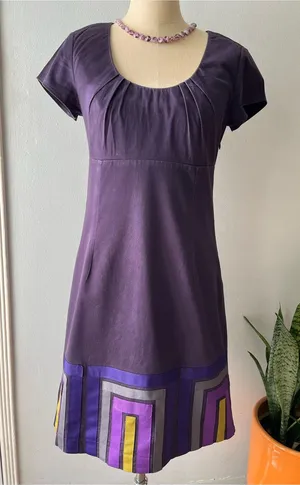 Boden• Navy & Purple Grosgrain Ribbon Detail• Cotton Dress• Sz 6 thumbnail 1
